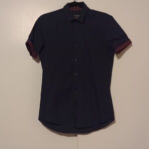 Topman Navy Shirt with Brick Red Geometric Print